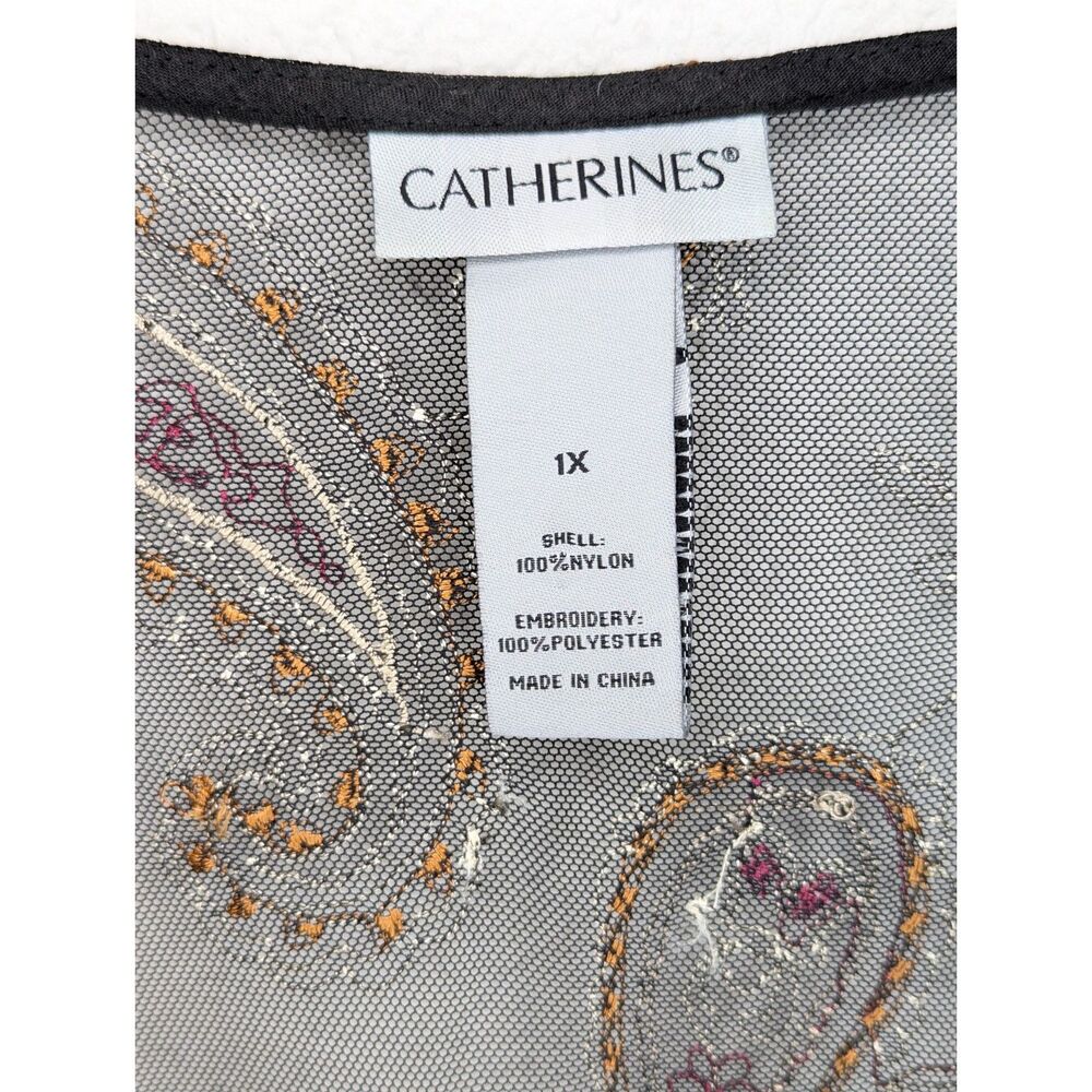 Catherines Plus Size Boho Sheer Open Front Top Jacket Size 1X Embroidery Black - Picture 9 of 12
